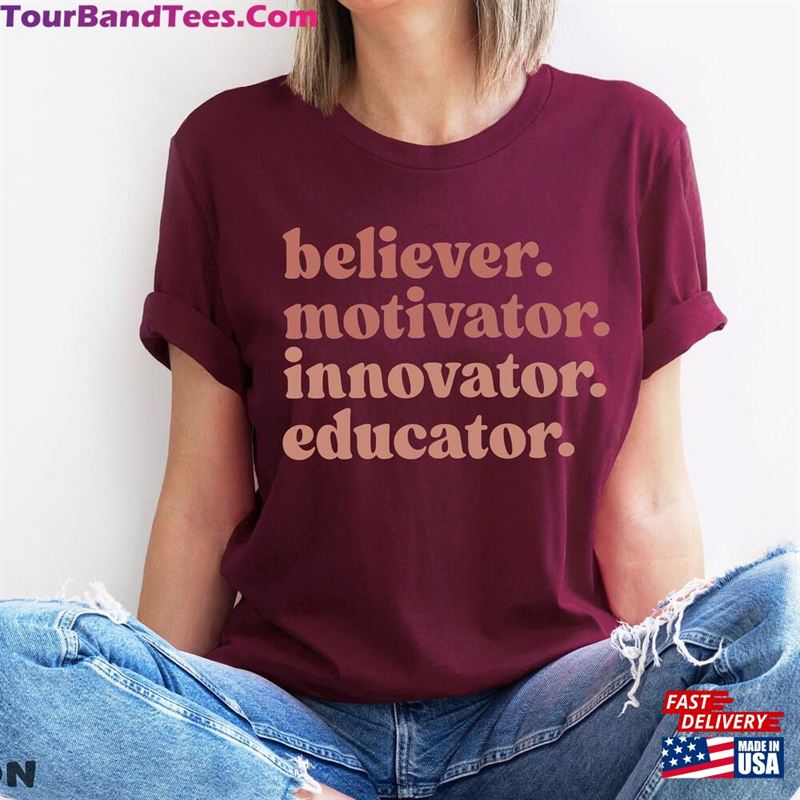 Believer Motivator Innovator Educator Retro T-Shirt Teacher Shirt Gifts Hoodie Sweatshirt 29Uf147036 – Utopia Fashion