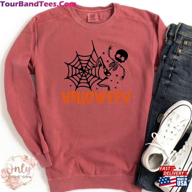 Comfort Colors Skeleton And Spider Web Halloween Sweatshirt Spooky Season T-Shirt 29Uf147245 – Utopia Fashion