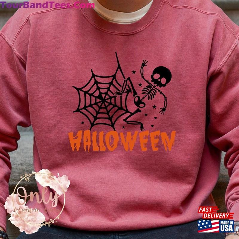 Comfort Colors Skeleton And Spider Web Halloween Sweatshirt Spooky Season T-Shirt 29Uf147245 – Utopia Fashion