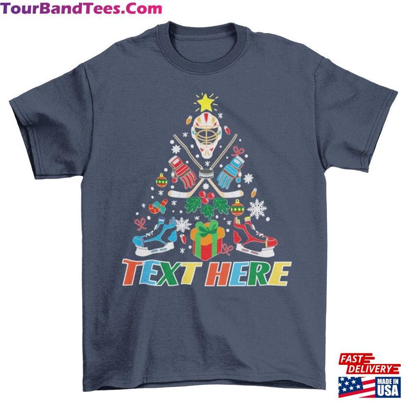 Customized Cute Hockey Christmas Tree Style Design Sport Custom Text Classic T-Shirt 29Uf152592 – Utopia Fashion