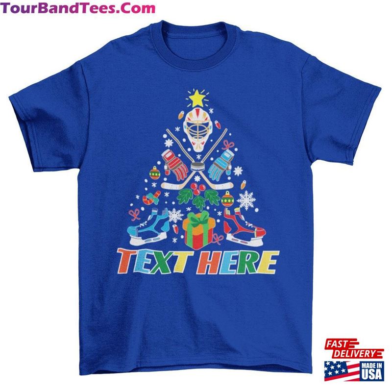 Customized Cute Hockey Christmas Tree Style Design Sport Custom Text Classic T-Shirt 29Uf152592 – Utopia Fashion