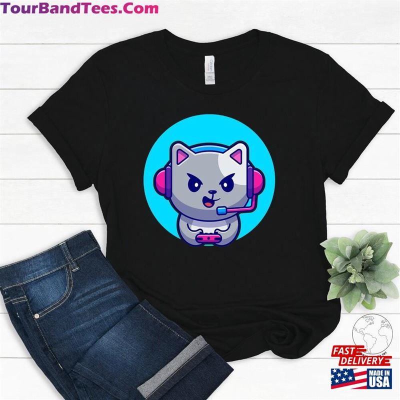 Gamer Cat With Headphone Cartoon Shirt Cute Cats Series Classic T-Shirt 29Uf164058 – Utopia Fashion