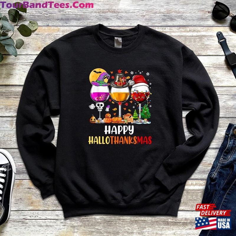 Happy Hallothanksmas Shirt Christmas Wine Family Holiday Gifts T-Shirt Unisex 29Uf163034 – Utopia Fashion