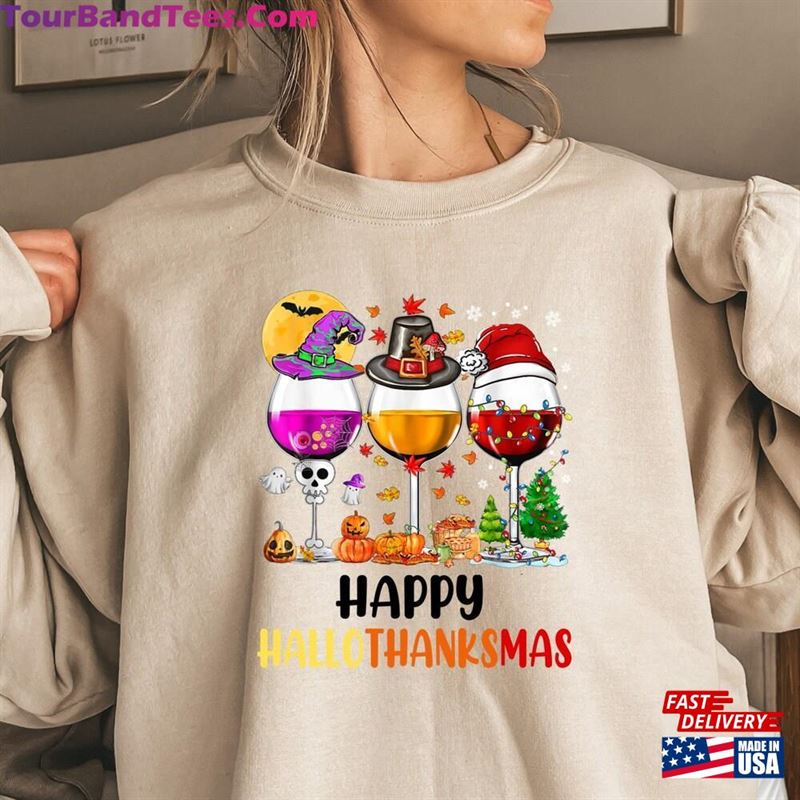 Happy Hallothanksmas Shirt Christmas Wine Family Holiday Gifts T-Shirt Unisex 29Uf163034 – Utopia Fashion