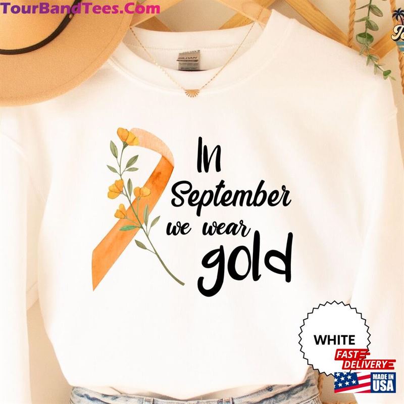 In September We Wear Gold Sweatshirt Childhood Cancer Awareness Ribbon T-Shirt 29Uf163079 – Utopia Fashion