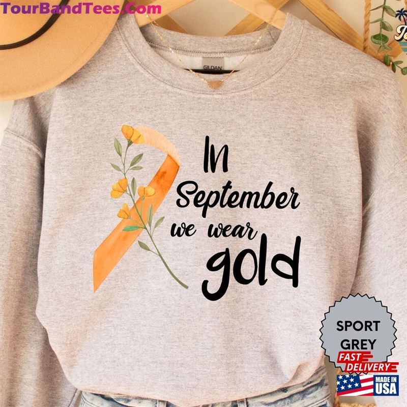 In September We Wear Gold Sweatshirt Childhood Cancer Awareness Ribbon T-Shirt 29Uf163079 – Utopia Fashion