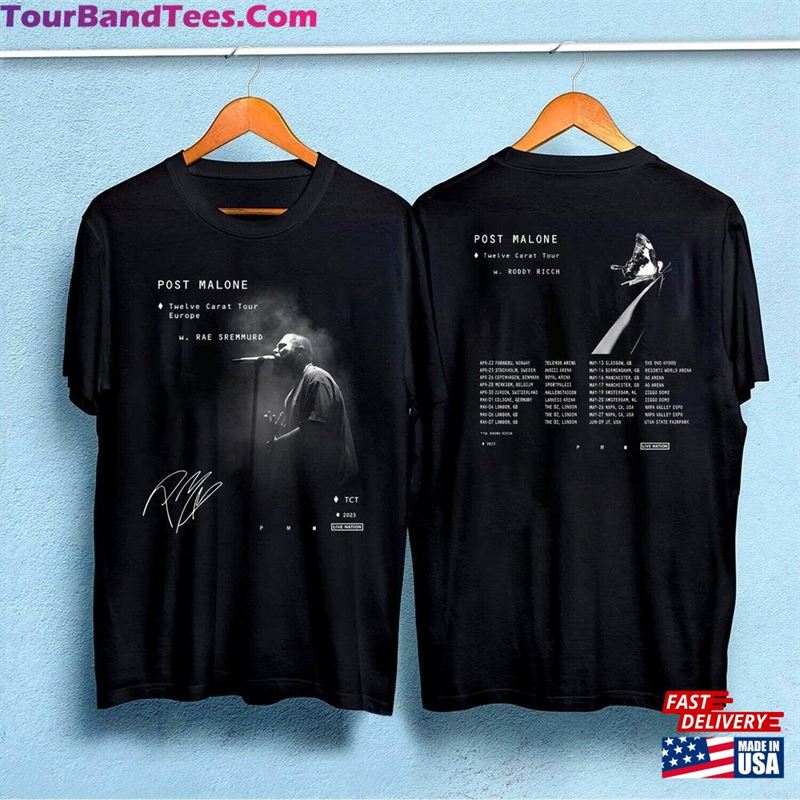 Post Malone Twelve Carat Tour Dates T-Shirt Sides Posty Shirt Europe Sweatshirt Classic 29Uf157227 – Utopia Fashion