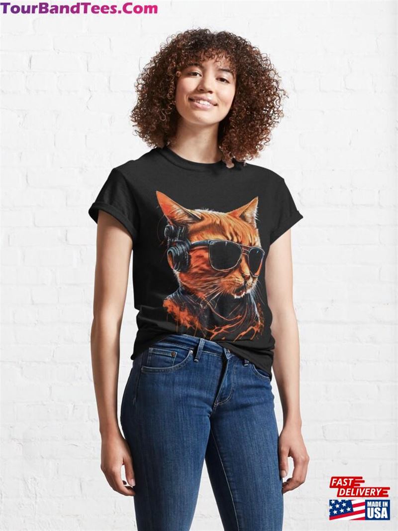 Purr Fectly Detailed Audiocat Orange Feline With Headphones And Sunglasses Decor Classic T-Shirt Sweatshirt 29Uf164611 – Utopia Fashion