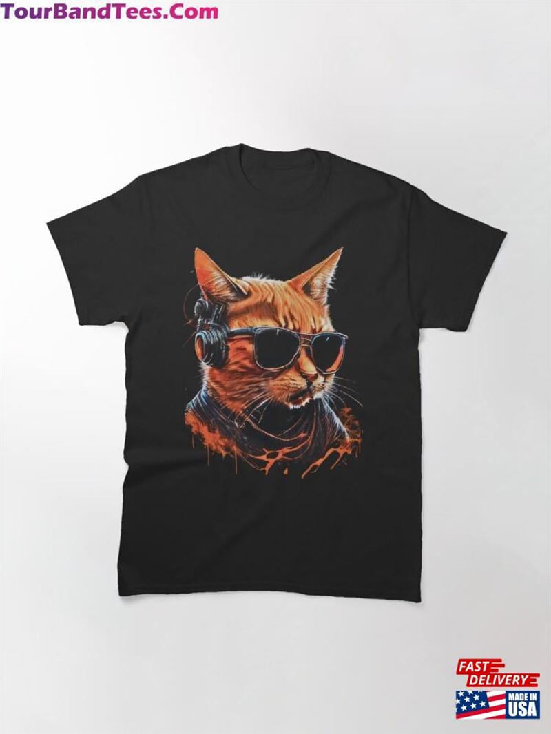 Purr Fectly Detailed Audiocat Orange Feline With Headphones And Sunglasses Decor Classic T-Shirt Sweatshirt 29Uf164611 – Utopia Fashion