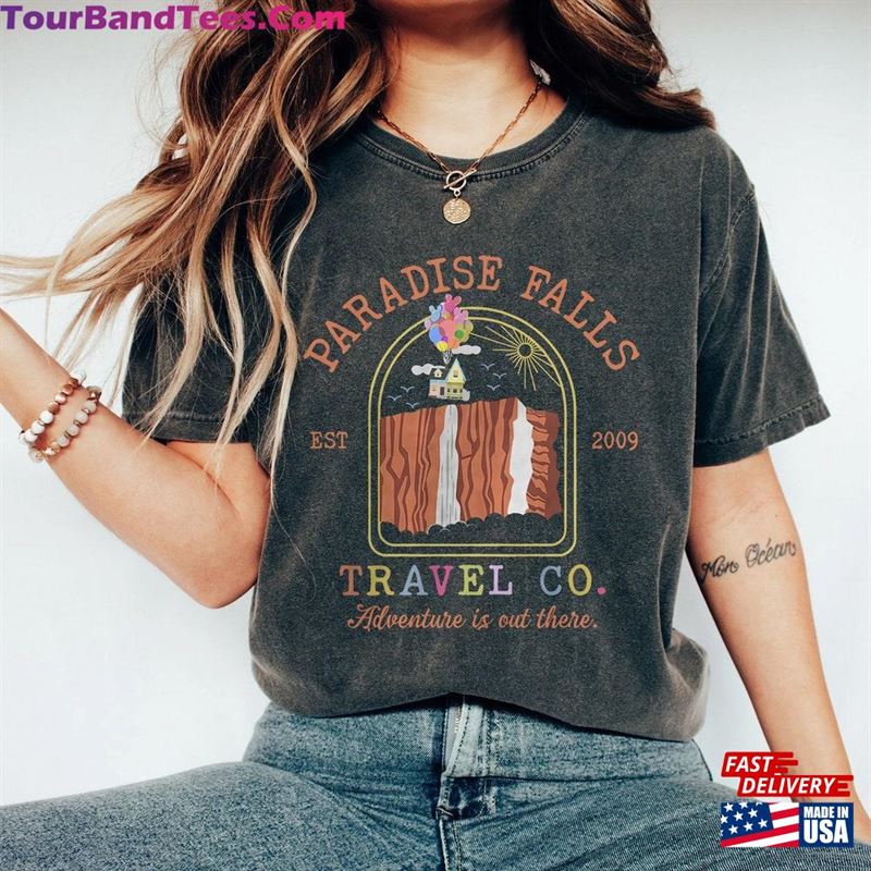 Retro Disney Up Paradise Falls Est Travel Co Adventure Is Out There Shirt Pixar Carl Ellie Unisex T-Shirt 29Uf157071 – Utopia Fashion