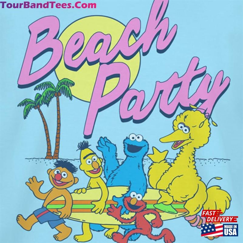 Retro Tees Official Sesame Street Beach Party Vintage Cream Or Surf Blue Short Sleeve T-Shirt Unisex Men’S Women Sweatshirt 29Uf142535 – Utopia Fashion