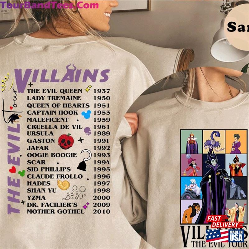 Vintage Disney Villains Evil Tour Two Sided Shirt Retro Characters Concert Music Hoodie Unisex 29Uf142248 – Utopia Fashion