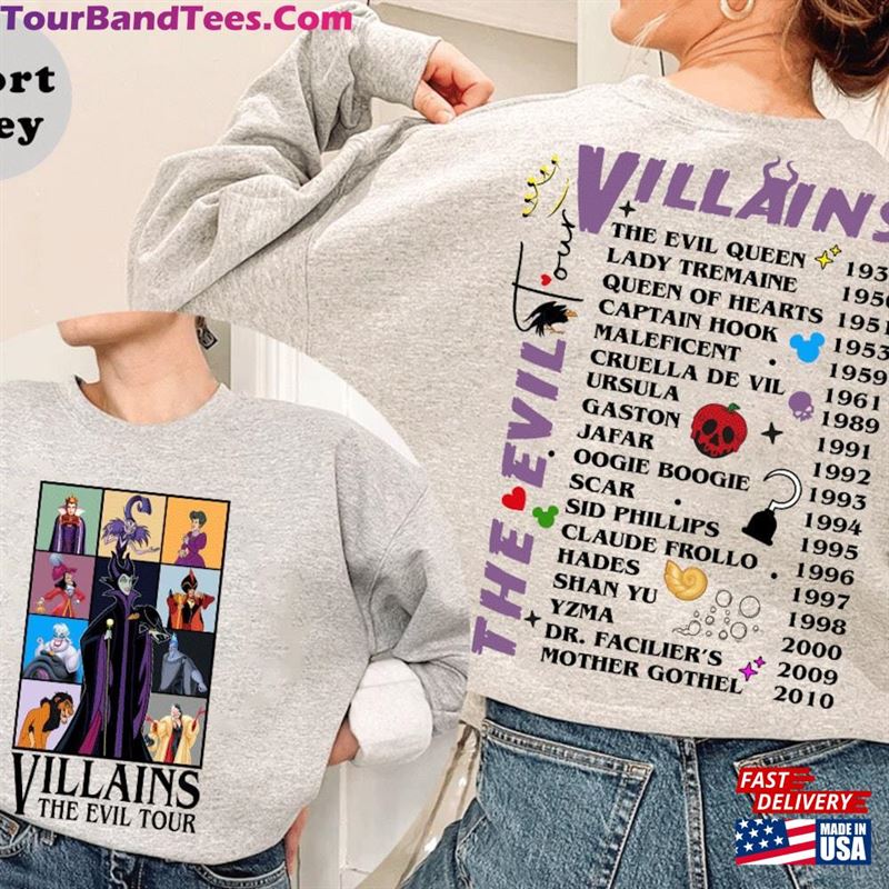 Vintage Disney Villains Evil Tour Two Sided Shirt Retro Characters Concert Music Hoodie Unisex 29Uf142248 – Utopia Fashion