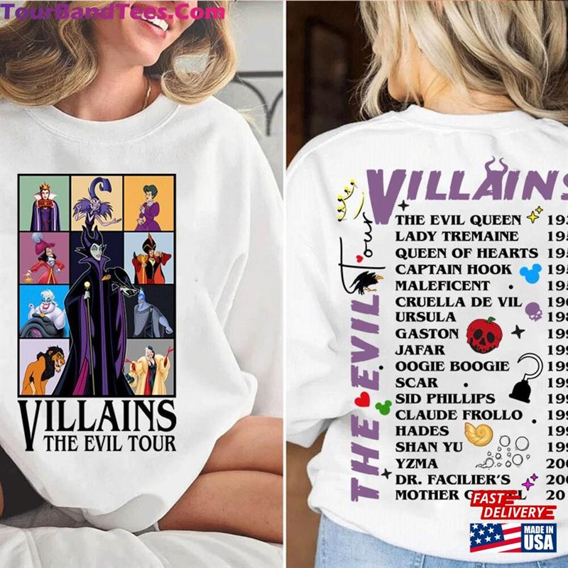 Vintage Disney Villains Evil Tour Two Sided Shirt Retro Characters Concert Music Hoodie Unisex 29Uf142248 – Utopia Fashion